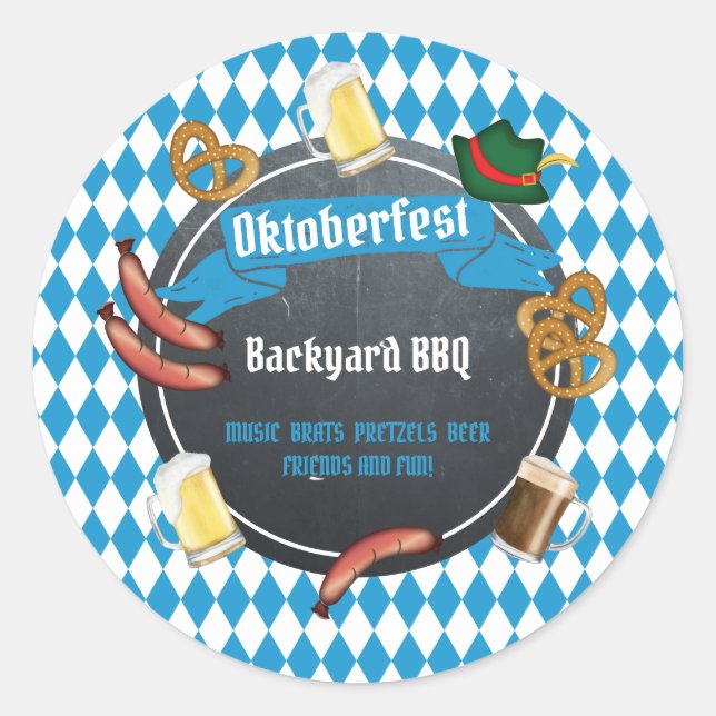 Oktoberfest Bavarian Beer Backyard BBQ Party Paper Classic Round Sticker (Front)