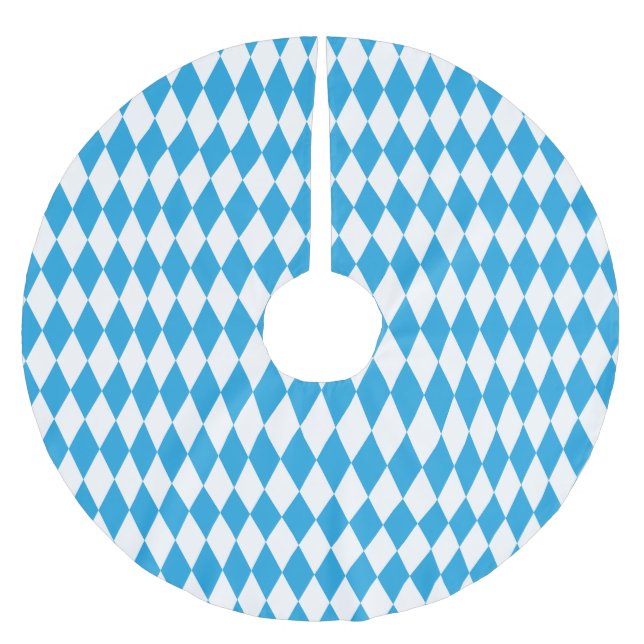 Oktoberfest Bavarian Blue and White Large Diagonal Brushed Polyester Tree Skirt (Front)