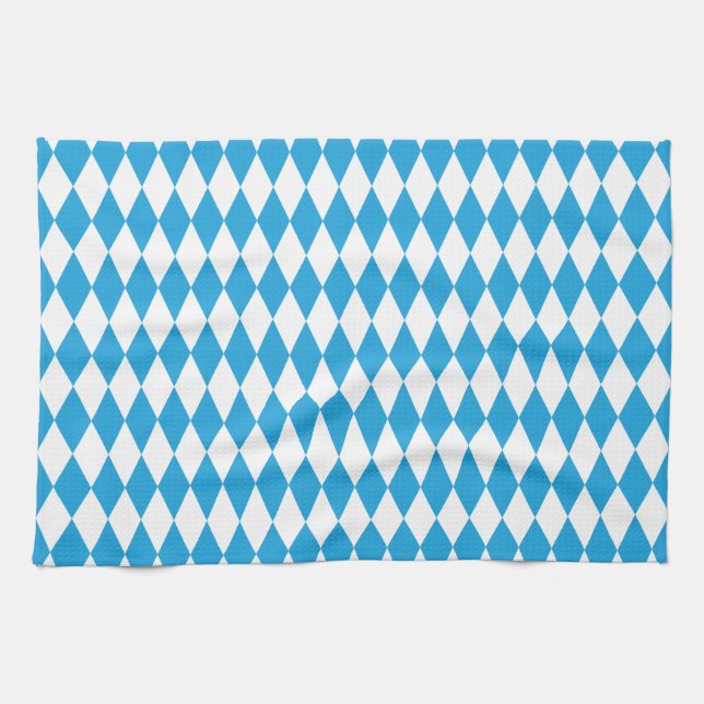 Oktoberfest Bavarian Blue and White Large Diagonal Kitchen Towel (Horizontal)