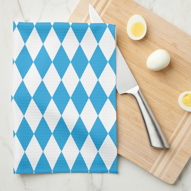 Oktoberfest Bavarian Blue and White Large Diagonal Kitchen Towel (Quarter Fold)
