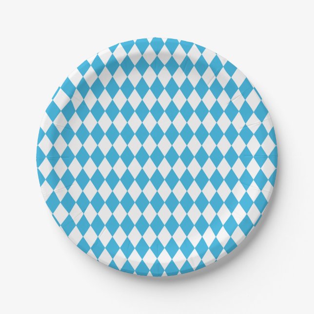 Oktoberfest Bavarian Checkered Design Paper Plates (Front)