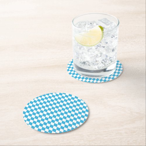 Oktoberfest Bavarian Checkered Design Round Paper Coaster