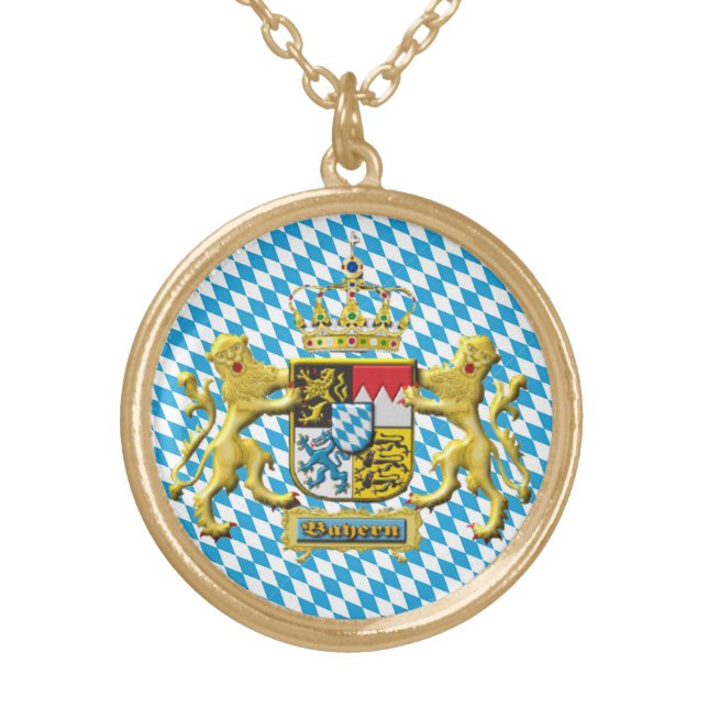 Oktoberfest Bavarian Crest Gold Plated Necklace (Front)