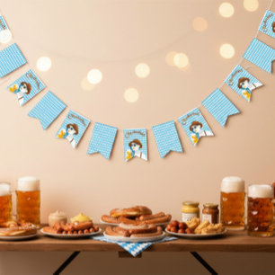 Oktoberfest Bavarian Lady & Blue White Rhombus Bunting Flags
