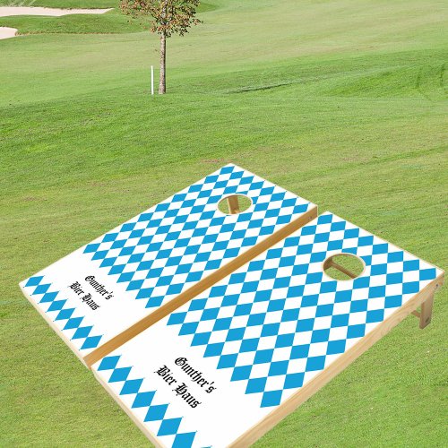 Oktoberfest Bayern Blue and White Business Name Cornhole Set