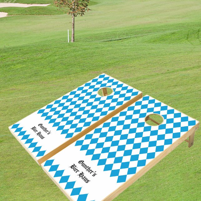Oktoberfest Bayern Blue and White Business Name Cornhole Set (Creator Uploaded)