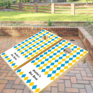Oktoberfest Bayern Blue White Yellow Custom Text Cornhole Set