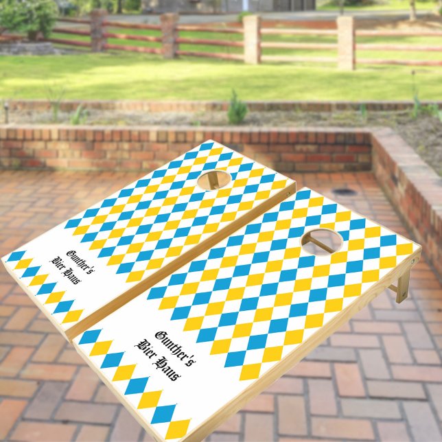 Oktoberfest Bayern Blue White Yellow Custom Text Cornhole Set (Creator Uploaded)