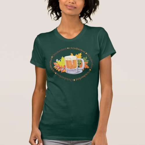 Oktoberfest Beer and Autumn Leaves T_Shirt