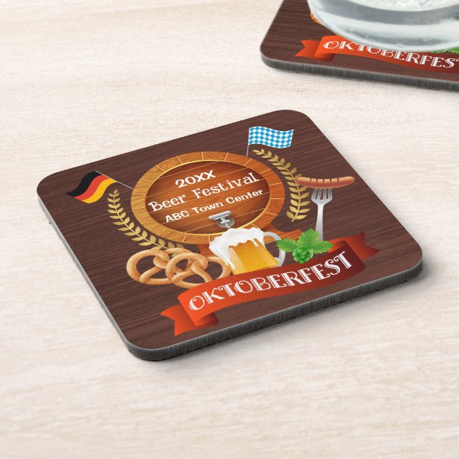 Oktoberfest Beer Barrel Beverage Coaster (Left Side)
