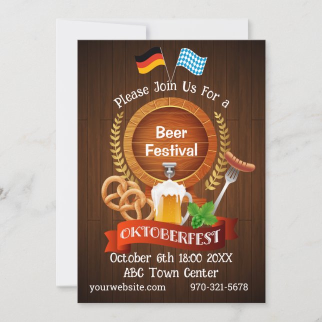 Oktoberfest Beer Barrel Invitation (Front)