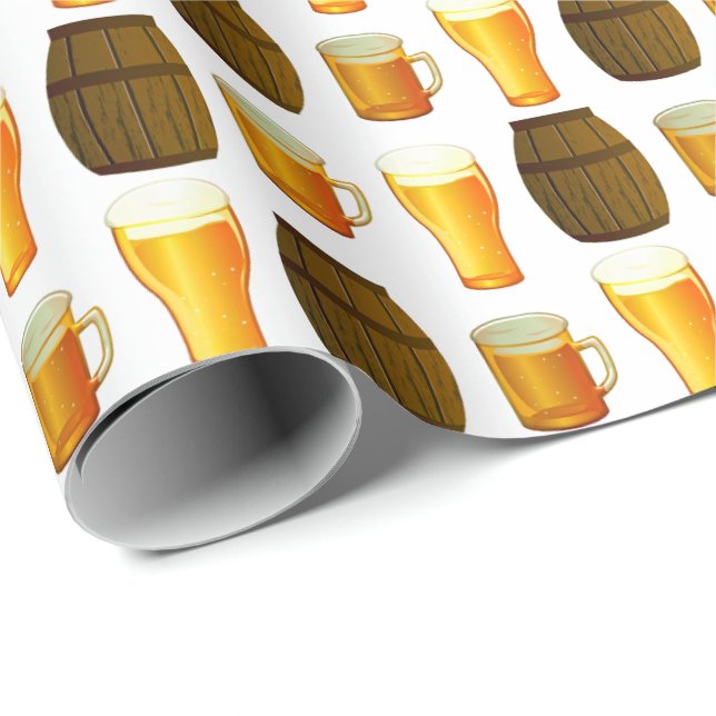Oktoberfest Beer Barrels and Glasses Wrapping Paper (Roll Corner)