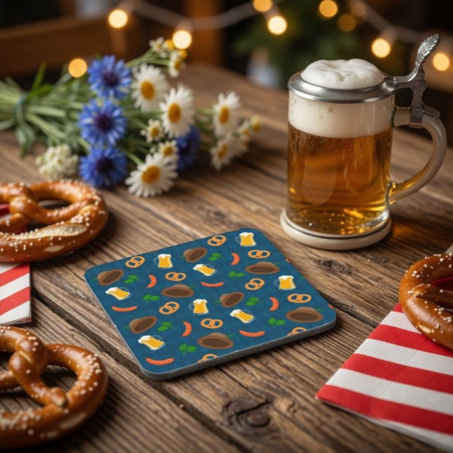 Oktoberfest Beer Bavarian Pattern  Beverage Coaster (Creator Uploaded)