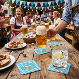 Oktoberfest Beer Bavarian Pattern Square Paper Coaster