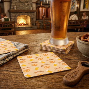 Oktoberfest Beer Bavarian Pattern Square Paper Coaster