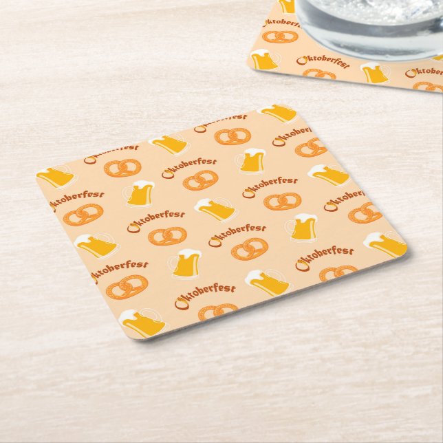 Oktoberfest Beer Bavarian Pattern  Square Paper Coaster (Angled)