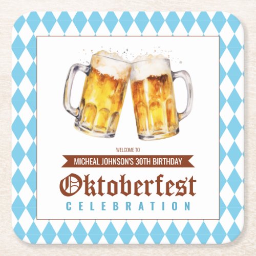 Oktoberfest Beer Birthday Party  Square Paper Coaster