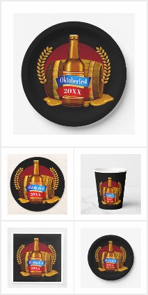 Oktoberfest Beer Bottle Barrel on Black Set