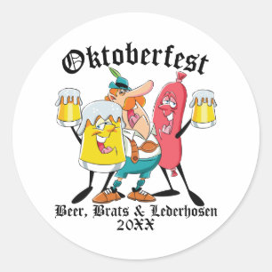 Oktoberfest Beer Brats & Lederhosen Classic Round Sticker