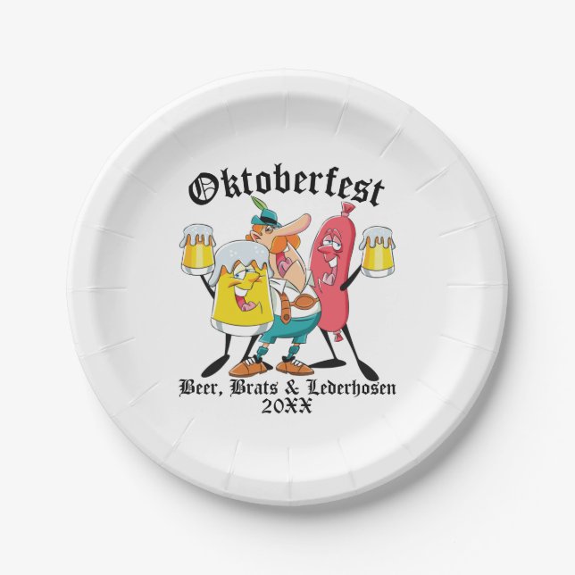 Oktoberfest Beer Brats & Lederhosen Paper Plates (Front)