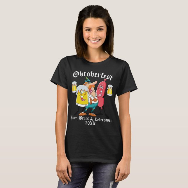 Oktoberfest Beer Brats & Lederhosen T-Shirt (Front Full)