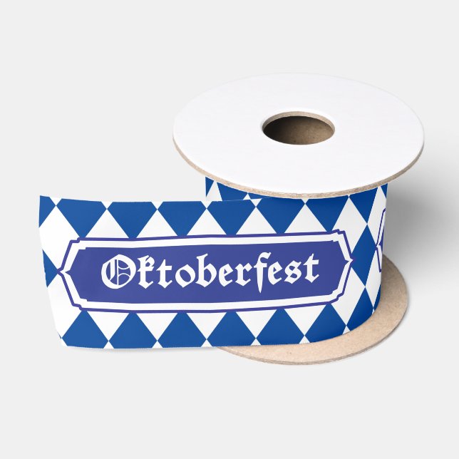 OKTOBERFEST beer festival Bavarian flag blue Satin Ribbon (Spool)