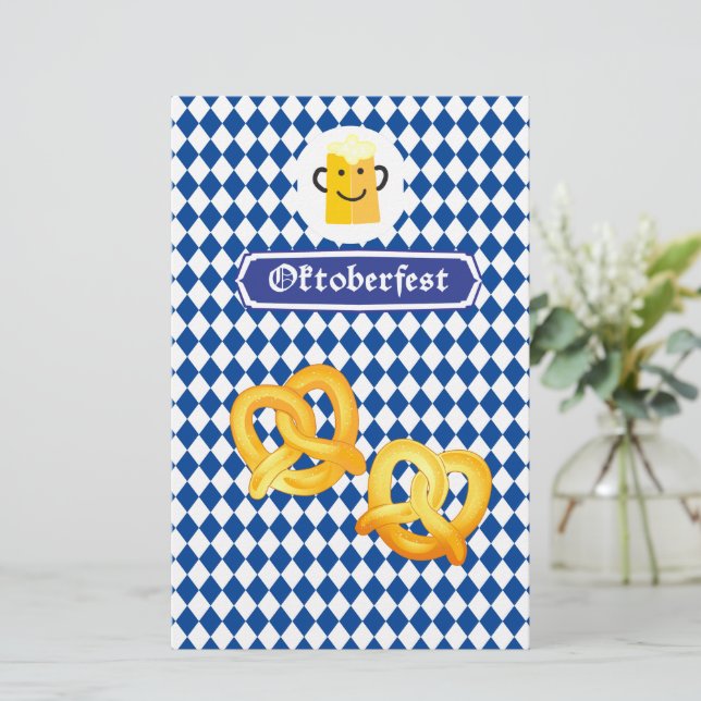 OKTOBERFEST beer festival Bavarian flag blue Stationery (Standing Front)