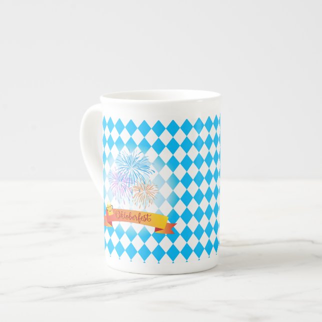 OKTOBERFEST beer festival Blue Bavarian flag Bone China Mug (Front Left)