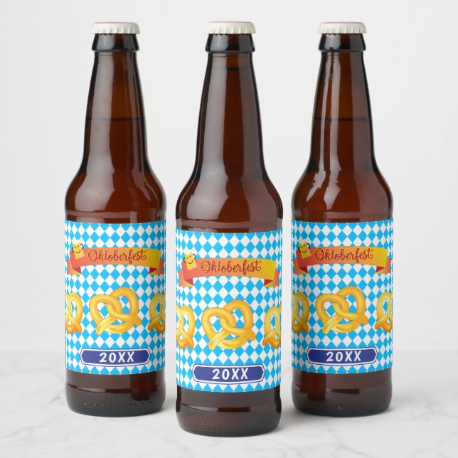 OKTOBERFEST beer festival decoration Blue pattern Beer Bottle Label (Bottles)