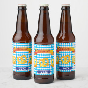 OKTOBERFEST beer festival decoration Blue pattern Bottle Label