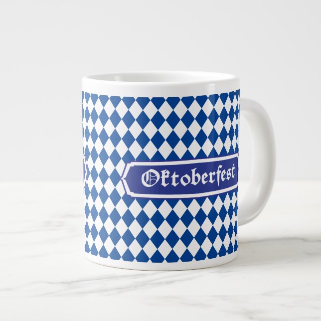 OKTOBERFEST beer festival decoration Blue pattern  Giant Coffee Mug (Front Right)