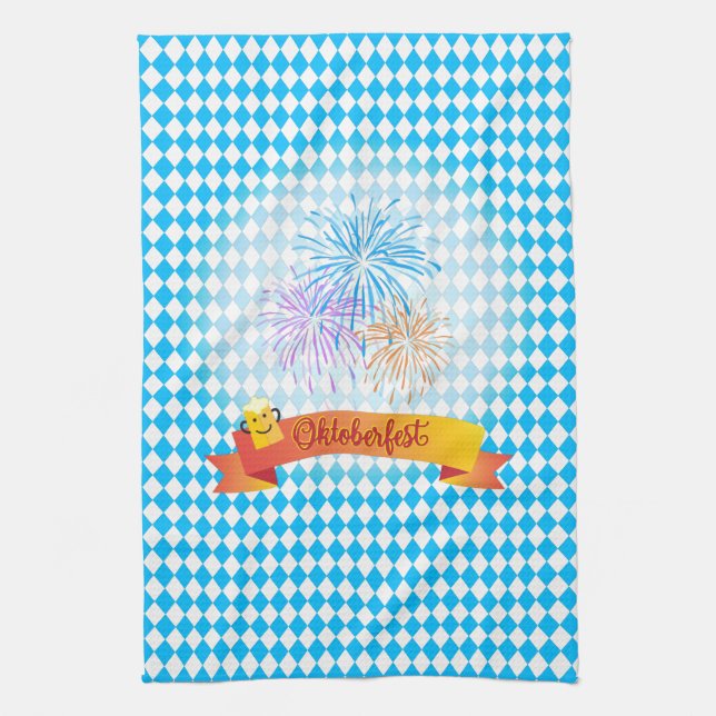 OKTOBERFEST beer festival decoration Blue pattern Kitchen Towel (Vertical)