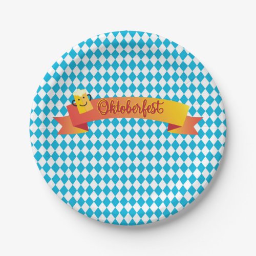 OKTOBERFEST beer festival decoration blue pattern Paper Plates