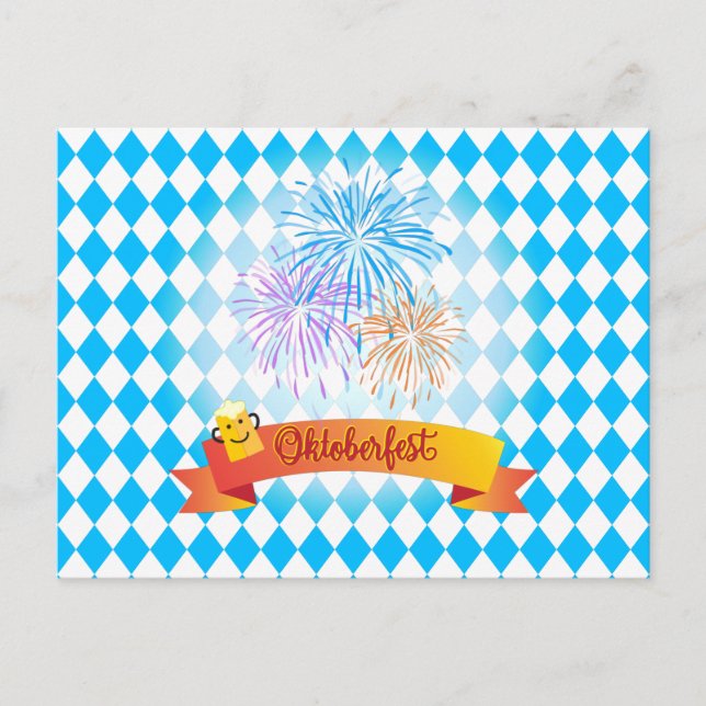 OKTOBERFEST beer festival decoration Blue pattern Postcard (Front)