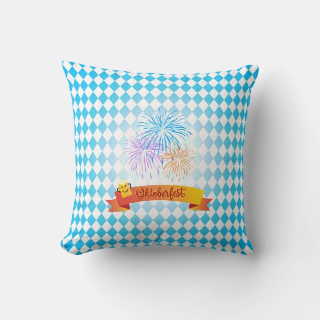 OKTOBERFEST beer festival decoration Blue pattern Throw Pillow (Front)
