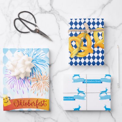 OKTOBERFEST beer festival decoration Blue pattern Wrapping Paper Sheets
