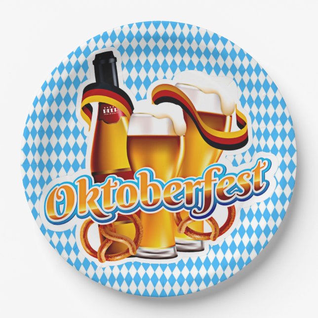 Oktoberfest Beer Festival German Bavarian Colors Paper Plates (Front)