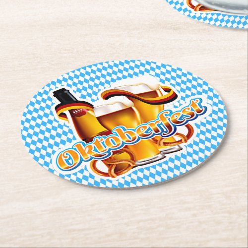 Oktoberfest Beer Festival German Bavarian Colors  Round Paper Coaster