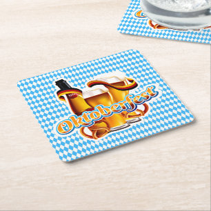 Oktoberfest Beer Festival German Bavarian Colors Square Paper Coaster