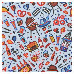 Oktoberfest Beer Festival on Pale Blue Fabric