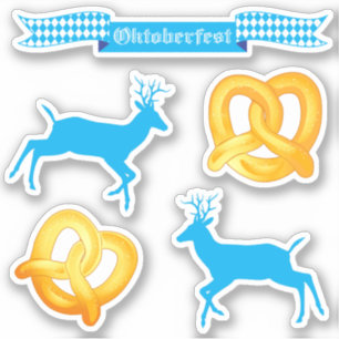 OKTOBERFEST beer festival Pretzel Deer Ribbon Sticker