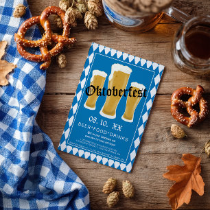 Oktoberfest beer festival typography blue Bavarian Invitation