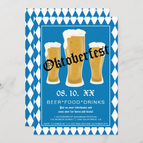 Oktoberfest beer festival typography blue Bavarian Invitation