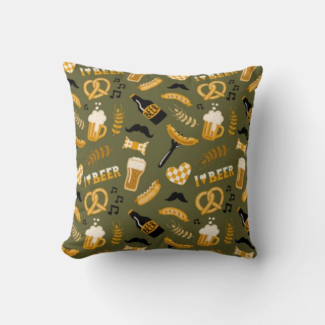 Oktoberfest Beer Food Seamless Pattern Throw Pillow (Front)