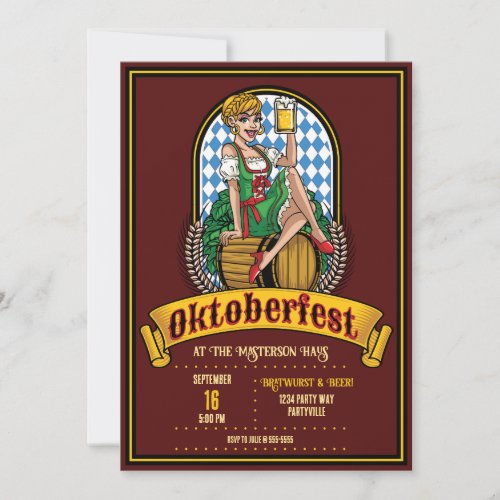 Oktoberfest Beer Keg Maid Invitation