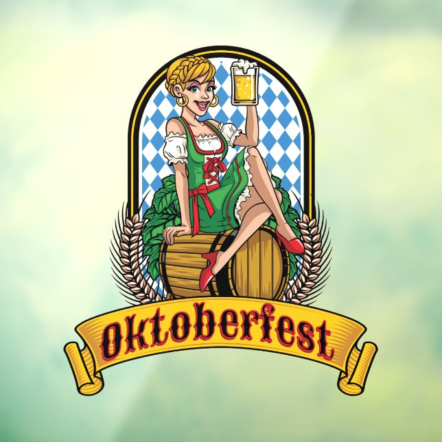 Oktoberfest Beer Keg Maid Window Cling (Sheet 3)