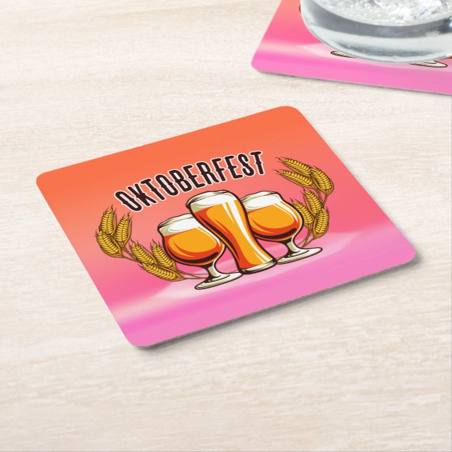 Oktoberfest Beer Ladies Glasses on Pink Pastel  Square Paper Coaster (Angled)