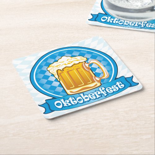 Oktoberfest Beer Mug Square Paper Coaster