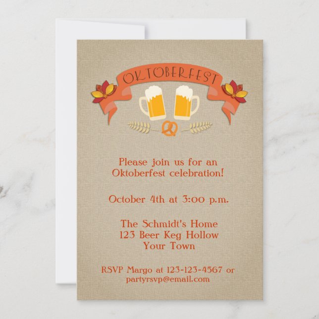 Oktoberfest Beer Mugs and Banner Invitation (Front)