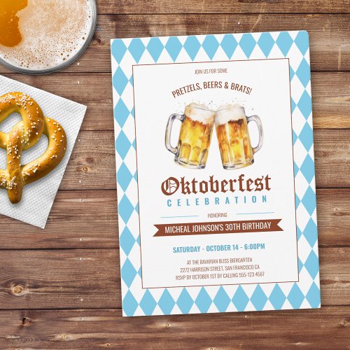 Oktoberfest Beer Party 30th Birthday Invitation